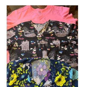 Scrub Top Bundle 3XL Minnie Floral Pink V Neck Short‎ Sleeve Women's